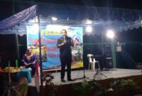 Caleg Nasdem dapil Batu Aji Arlon Veristo tengah berikan sambutan, Sabtu (16/12/2023).Foto:Rega/matapedia6