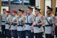 Sejumlah Pati Polri melakukan upacara serah terima jabatan (sertijab) yang dipimpin langsung Kapolri Jenderal Polisi Listyo Sigit Prabowo di gedung Rupatama, Mabes Polri, Jakarta, Kamis (14/12/2023). Matapedia6.com/ Dok. Humas Polri
