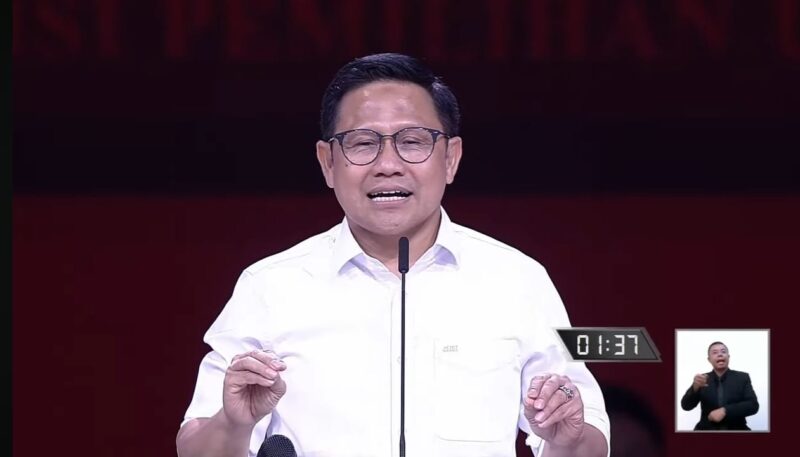 Calon wakil presiden nomor urut 1 Muhaimin Iskandar menyampaikan gagasannya saat debat calon wakil presiden Pemilu 2024 di JCC, Jakarta, Minggu, (21/1/2023). Matapedia6.com/ screenshot youtube KPU RI