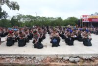 Personel BKO dari Polresta Barelang gelar Apel sebelum dikirim ke tempat tugas ke TPS yang tersebar di Kota Batam. Matapedia6.com/Dok Humas Polresta