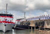 Kepala Staf TNI Angkatan Laut (Kasal) Laksamana TNI Dr Muhammad Ali resmikan dua kapal TNI Angkatan Laut (KAL) di galangan kapal PT Citra Shipyard, Kota Batam, Provinsi Kepri, Jumat (16/2/2024). Foto:Istimewa