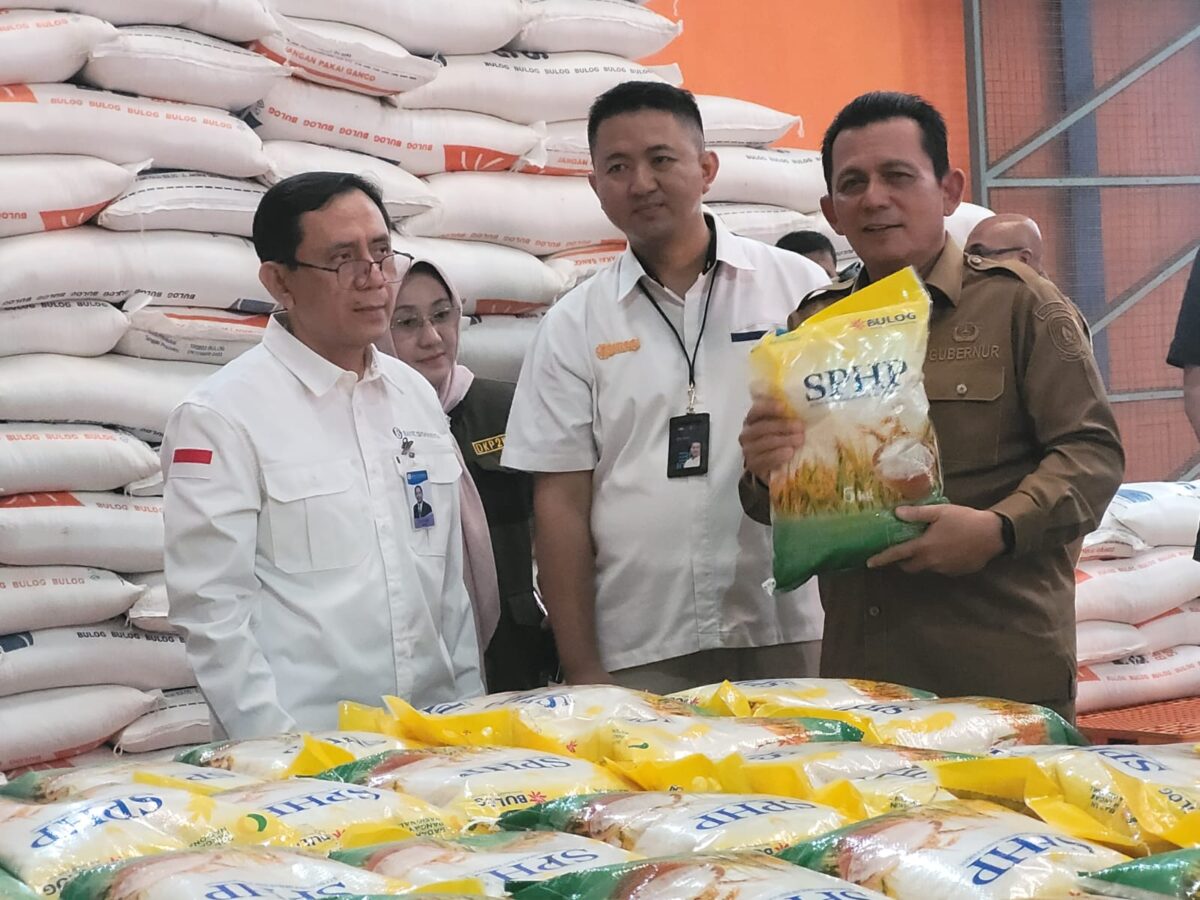 Kepala BI Kepri bersama Gubernur Kepri dalam melihat ketersediaan beras Bulog, Selasa (27/2/2024). Foto:Dok/BI 