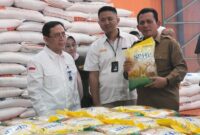 Kepala BI Kepri bersama Gubernur Kepri dalam melihat ketersediaan beras Bulog, Selasa (27/2/2024). Foto:Dok/BI 