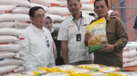 Kepala BI Kepri bersama Gubernur Kepri dalam melihat ketersediaan beras Bulog, Selasa (27/2/2024). Foto:Dok/BI 