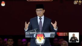 Calon presiden nomor urut I Anis Baswedan dalam debat kelima di Jakarta Convention Center, Minggu (4/2/2024). Matapedia6.com/ Screenshot YouTube KPU RI