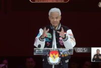 Calon presiden nomor urut tiga Ganjar Pranowo dalam debat kelima di Jakarta Convention Center, Minggu (4/2/2024). Matapedia6.com/ Screenshot YouTube KPU RI