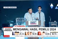 Pasangan calon presiden dan wakil Presiden Prabowo Subianto dan Gibran Raka Bumingraka saat memberikan pidato di Istora Senayan Jakarta, Rabu (14/2/2024). Matapedia6.com/ Screenshot YouTube