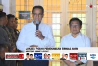 Calon presiden nomor Urut 1 Anies Baswedan dan Muhaimin Iskandar saat melaksanakan konferensi pers di Markas TimNas AMIN, di jalan Diponegoro, Menteng, Jakarta, Rabu malam (14/2/2024). Matapedia6.com/Screenshot youTube
