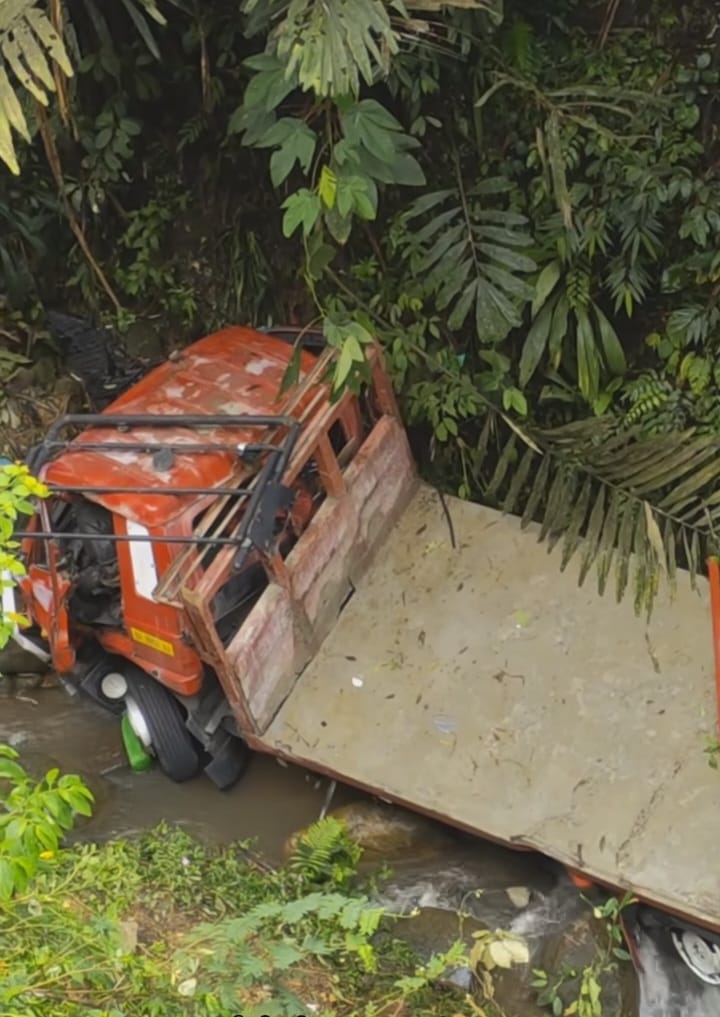 Truk BA 8952 AJ jatuh ke jurang sedalam 12 meter di kawasan Jalan Raya Padang - Solok Kelok Jariang, Kelurahan Indarung, Kecamatan Lubuk Kilangan, Kota Padang, Jumat (8/3/2024).Matapedia6.com/ Screenshot Ig Info Sitinjau Lauik