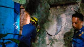 Petugas Damkar dari Pos Sei Oanas Evakuasi ular piton sepanjang kurang lebih 3 meter dari rumah warga di perumahan Bukit Indah Boulevard nomor 42 Sektor IVB Sukajadi Batam, Minggu (7/4/2024).