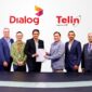 Chief Commercial Officer Telin Kharisma (keempat dari kanan) dan Group Chief Executive of Dialog Axiata PLC Supun Weerasinghe (kelima dari kiri) saat penandatanganan kemitraan strategis untuk pengelolaan layanan terminasi suara dan SMS internasional antara Telin dan Dialog Axiata beberapa waktu lalu.Matapedia6.com/Istimewa