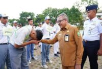 Peserta paskibra Kota Batam yang dinyatakan lulus admistrasi mengikuti upacara tanda dimulainya seleksi paskibra Kota Batam, Senin (22/4/2024) Diskominfo