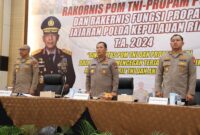 Wakapolda Kepri Brigjen Pol Asep Syafrudin membuka rapat kerja teknis (Rakernis) POM TNI – Propam Polri yang di gelar di Hotel Beverly Batam, Selasa (21/5/2024). Matapedia6.com/Dok Humas Polda