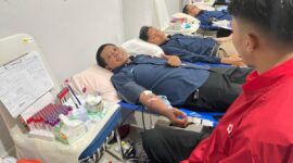 Petugas PLN tengah donor darah. Foto:Humas PLN
