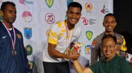 Bripka Desjan Siallagan anggota Ditlantas Polda Raih medali emas di Masters Athletics Championship III 2024 di Salatiga Jawa Tengah, Cabor lari 400 meter, Sabtu (10/8/2024). Matapedia6.com/ Dok Desjan Siallagan