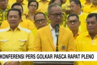 Konferensi pers Partai Golkar usai menggelar rapat pleno dan menetapkan Agus Gumiwang Kartasasmita sebagai Pelaksana Tugas (Plt) Ketua Umum (Ketum) Partai Golkar. Matapedia6.com/ screenshot