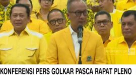 Konferensi pers Partai Golkar usai menggelar rapat pleno dan menetapkan Agus Gumiwang Kartasasmita sebagai Pelaksana Tugas (Plt) Ketua Umum (Ketum) Partai Golkar. Matapedia6.com/ screenshot