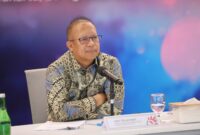 Direktur Keuangan dan Manajemen Risiko Telkom Heri Supriadi dalam acara Public Expose Live 2024 di Jakarta, Senin (26/8). Foto:Telkom