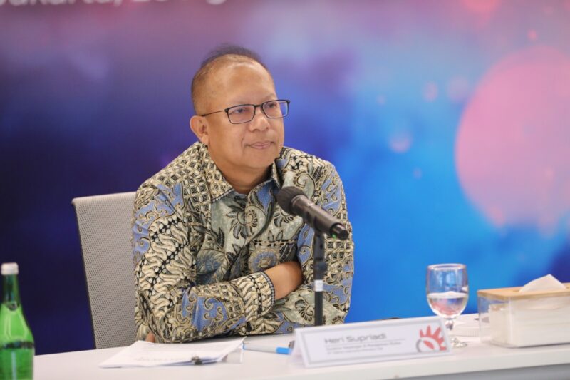 Direktur Keuangan dan Manajemen Risiko Telkom Heri Supriadi dalam acara Public Expose Live 2024 di Jakarta, Senin (26/8). Foto:Telkom