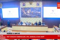 Komisi II DPR RI bersama KPU RI, Bawaslu RI, DKPP RI dan pemerintah gelar Rapat Dengar Pendapat (RDP) revisi Peraturan KPU (PKPU) Nomor 8 tentang Pencalonan Kepala Daerah, di Kantor DPR RI Senayan, Minggu (25/8/2024) Matapedia6.com/Screen shot Youtube DPR RI