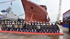 Galangan kapal Batam PT Palindo Marine  Sei Lekop, Sagulung, sukses luncurkan kapal canggih untuk pemetaan, deteksi dan survei bawah laut milik Kementerian Pertahanan (Kemenhan) RI, jenis kapal Bantu Hidro Oseanografi (BHO) Ocean Going dengan panjang 105 meter, Selasa (24/9/2024). Matapedia6.com/ Luci