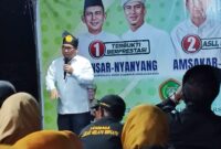 Nyanyang Haris Pratamura calon wakil Gubernur Provinsi Kepri saat memberikan sepatah kata dihadapan Lembaga Laskar Melayu Bersatu (LLMB), Kamis (10/10/2024). Matapedia6.com/ Luci