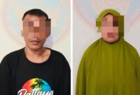 Pasangan suami istri yang ditangkap Polairud Polda Kepri diduga terlibat pengiriman PMI Non Prosedural ke Malaysia, Minggu (18/11/2024). Matapedia6.com/Dok Humas Polda