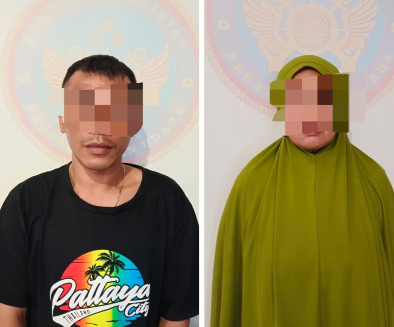 Pasangan suami istri yang ditangkap Polairud Polda Kepri diduga terlibat pengiriman PMI Non Prosedural ke Malaysia, Minggu (18/11/2024). Matapedia6.com/Dok Humas Polda