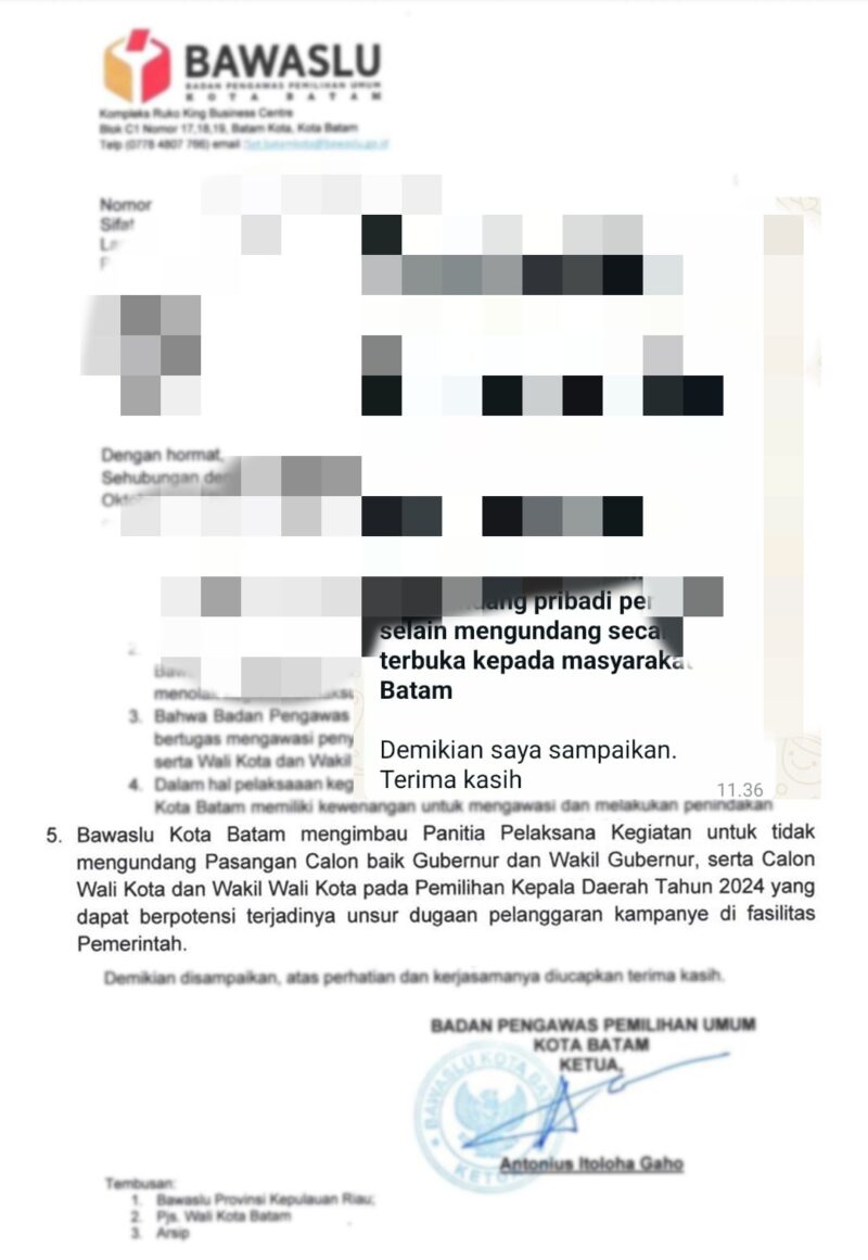 Screenshot imbauan Bawaslu untuk tidak undang paslon. Dok/Istimewa