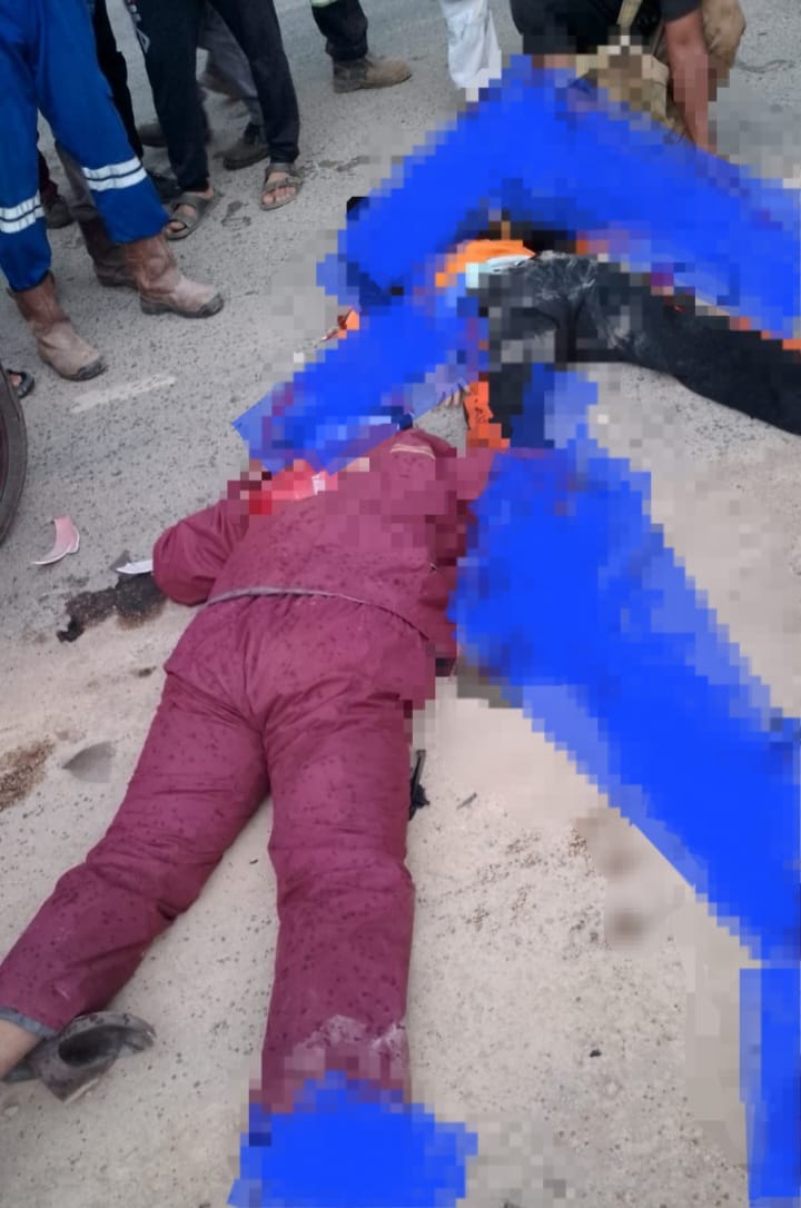 Korban ibu dan anak yang meninggal di tempat setelah terlindas truk Kren di jalan Brigjen Katamso Tanjunguncang, Selasa (3/12/2024). Matapedia6.com/ Istimewa