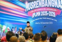 Presiden Prabowo Subianto memberikan pengarahan dalam acara Musyawarah Perencanaan Pembangunan Nasional (Musrenbangnas) Rencana Pembangunan Jangka Menengah Nasional (RPJMN) 2025-2029 di Ruang Rapat Djunaedi Hadisumarto, Kantor Kementerian Perencanaan Pembangunan Nasional/Bappenas,Senin, (30/12/2024), Matapedia6.com/ BPMI Setpres