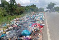 Tumpukan sampah dan asap dari pembakaran sampah ganggu pengendara yang hendak ke Jembatan Barelang, Minggu (5/1/2025). Matapedia6.com/Luci.