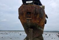 Kondisi kapal Tanker MT Amber 82 yang ditemukan tanpa awak dan tanpa muatan kandas diperairan Teluk Sebong, Kabupaten Bintan, Kepulauan Riau (Kepri), Rabu (15/1/2025). Matapedia6.com/Dok KPLP