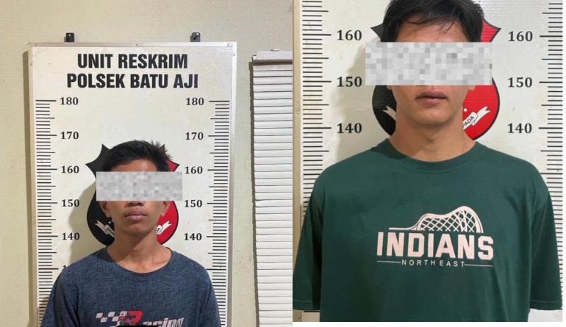 Dua tersangka pencuri motor diamankan Polsek Batu Aji beberapa hari lalu. Foto:Dok/Polsek