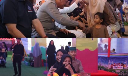 Keluarga besar Bid humas Polda Kepri bersama anak-anak dari panti asuhan di Batam bermain dan berbuka puasa bersama di City Garden Pollux Habibie, Batam Centre, Senin (10/3/2025). Matapedia6.com/Luci