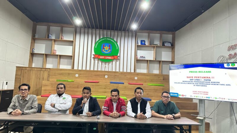 Serikat Pertamina saat berikan keterangan pers di Medan beberapa hari lalu. Foto:Ist