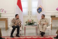 Direktur Utama Telkom Ririek Adriansyah (kiri) dan Gubernur DKI Jakarta Pramono Anung (kanan) saat audiensi untuk melaporkan secara langsung kesiapan penyelenggaraan acara Digiland pada Selasa (29/4). Foto:dok/Telkom