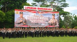 Personel Polda Kepri dengan khidmat mengikuti upacara peringatan Hari Kebangkitan Nasional (Harkitnas) ke-117 digelar di Lapangan Apel Bhayangkara Polda Kepri, Selasa (20/5/2025). Matapedia6.com/Dok Humas Polda