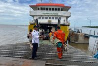 Muhammad Alam Udin, Mualim III kapal roro KM Sembilang milik PT ASDP Cabang Batam saat mengangkat barang dari luar ke dalam kapal Roro, sebelum penyeberangan, Selasa (5/8/2025). Matapedia6.com/Dalil