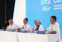 SVP Group Sustainability and Corporate Communication Ahmad Reza, Direktur Wholesale & International Services Telkom Honesti Basyir, Direktur Utama Telkom Dian Siswarini, dan CEO Telin Budi Satria Dharma Purba saat sesi Press Conference BATIC di The Westin Resort, Nusa Dua, Bali pada Selasa (26/8). Foto:Telkom