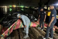 Petugas Bakamla dan Kemenhut tengah periksa kayu ilegal di Sagulung beberapa hari lalu. Foto:Bakamla RI