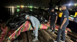 Petugas Bakamla dan Kemenhut tengah periksa kayu ilegal di Sagulung beberapa hari lalu. Foto:Bakamla RI