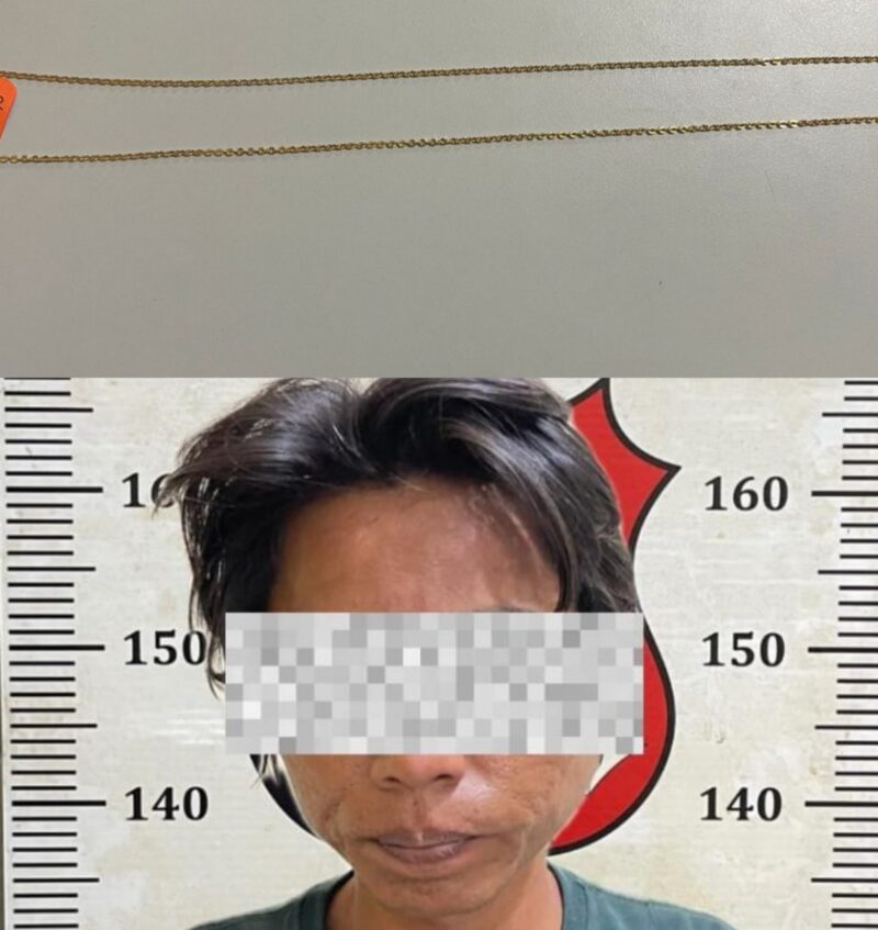 Pelaku bersama barang bukti emas diamankan di Polsek Batu Aji. Foto:dok/istimewa