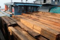 Tim Patroli Laut Bea Cukai Batam menghentikan KM Rasidin di Perairan Pulau Hangop dan menemukan muatan kayu balok tanpa satu pun dokumen resmi. Foto:Ist