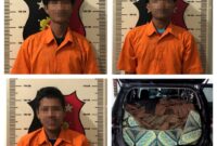 Klose foto tiga pelaku pencurian material bangunan beserta barang bukti cincin besi yang dicuri dari lokasi proyek pembangunan Ruko China Town, Kelurahan Tanjung Buntung, Kecamatan Bengkong, Kota Batam. Matapedia6.com/Dok Polsek Bengkong