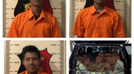 Klose foto tiga pelaku pencurian material bangunan beserta barang bukti cincin besi yang dicuri dari lokasi proyek pembangunan Ruko China Town, Kelurahan Tanjung Buntung, Kecamatan Bengkong, Kota Batam. Matapedia6.com/Dok Polsek Bengkong