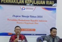 Kepala Perwakilan Ombudsman Kepri, Lagat Parroha Patar Siadari saat memberikan pemaparan hasil kerja sepanjang tahun 2025, di kantornya, Selasa (27/1/2026). Matapedia6.com/Luci