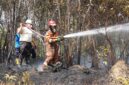 Petugas kebakaran tengah memadamkan api di wilayah Nongsa beberapa hari lalu. Foto:Humas BP Batam