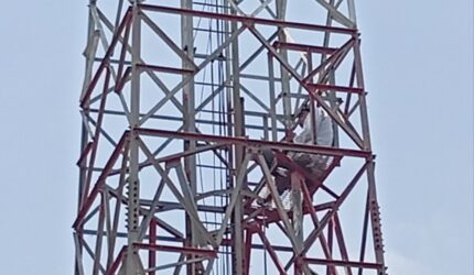 Pria 26 tahun bernama Imam saat duduk santai di atas tower telekomunikasi di belakang masjid Baiturahman Sekupang, Kamis (26/3/2026). Matapedia6.com/Luci