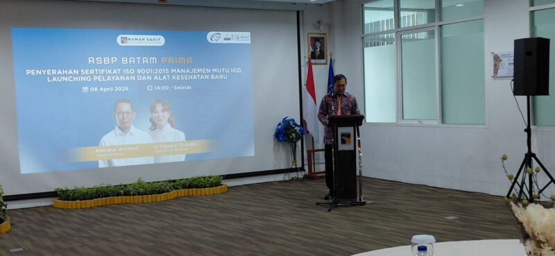 Direktur Badan Usaha Rumah Sakit BP Batam, Tanto Budiharto saat memberikan laporan hingga tercapainya sertifikasi ISO 9001:2015, Rabu (8/4/2026). Matapedia6.com/Luci